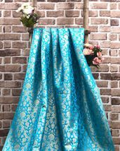 Indian Banarasi Brocade Fabric Blue &amp; Gold Fabric Wedding Dress Fabric -NF604 - £5.96 GBP+