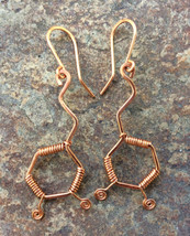 Handmade copper earrings: artistic representation of happiness molecule - $27.00