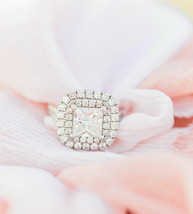 Halo Engagement Ring 2.60Ct Princess Cut Simulated Diamond 14K White Gold Size 7 - £197.01 GBP