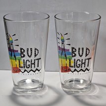 Lot of 2 Budweiser Bud Light Miripolsky Rainbow Beer Glasses 16oz 5 7/8" Tall - $23.33