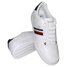 NWT TOMMY HILFIGER MSRP $119.99 MEN WHITE LEATHER LACE UP SNEAKERS SHOES... - $46.74