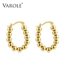 VAROLE U Shape Hoop Earrings Gold color Metal ball Earings Stainless Steel Circl - £21.62 GBP