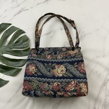 Toby Weston Vintage 90s Tapestry Purse Bag Blue Red Floral Frame Square - $32.66