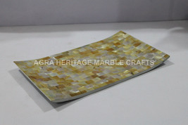 12&quot;x18&quot; Golden Mother of Pearl Marble Tray Inlay Stone Kitchen Gift Decor E277 - £362.60 GBP
