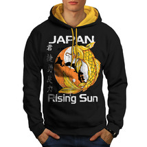 Wellcoda Rising Sun Japan Koi Mens Contrast Hoodie, Carp Casual Jumper - £30.82 GBP