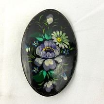 VTG Brooch Russian Lacquer Flower Brooch Hand Painted Signed - $22.49