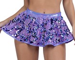 Sequin Mini Skirt Flared Shimmer Trim Shiny Sparkle Lavender Purple Rave... - £35.23 GBP