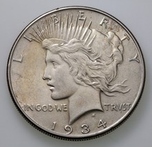 1934 Argento Pace Dollaro IN Au Condizioni, Eccellente Eye Appeal, Forte Luster - $89.08