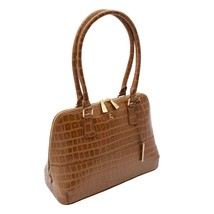 DR298 Women&#39;s Leather Handbag Doctor Shape Croc Print Hobo Bag Tan - £69.00 GBP