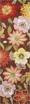 8&#39; Brown Floral Hand Hooked Handmade Runner Rug - £143.64 GBP