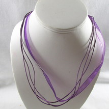 Purple Ribbon Necklace Organza 3 Waxed Cords Adjustable 18&quot;- 20&quot; Choker X - £6.68 GBP