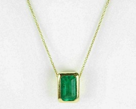 Xmas 1 Ct Emerald Cut Emerald Bezel Set Solitaire Pendant 14k Yellow Gold Finish - £55.72 GBP