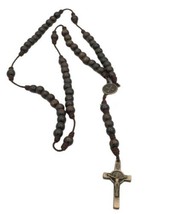 St Benedict Brown Wood/Cord ROSARY with Bronze Tone Crucifix- San Benito... - £10.07 GBP