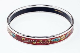 Hermes Enamel Silver-Lined Bangle Bracelet 10 mm 7.5&quot; - $411.64
