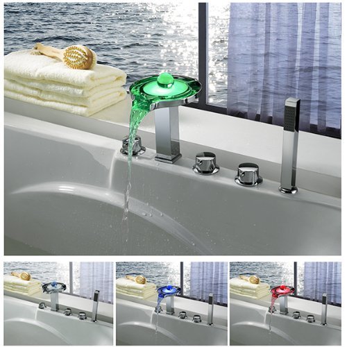 Cascada Deck Mounted Water Power LED Bathroom Sink Faucet (Chrome Finish) - $287.05