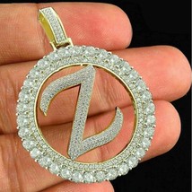 3Ct Cut Simulated Diamond &quot;Z&quot; Latter Men&#39;s Pendant 14k Yellow Gold Plated Silver - £156.65 GBP
