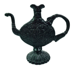 Black Cast Iron Teapot Standing Kitchen Decor 7.25&quot; Tall x 8.25 Moroccan... - $270.08 MXN