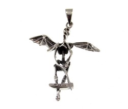Handcrafted Solid 925 Sterling Silver Skeleton Wings Grim Reaper Gothic Pendant - £19.27 GBP