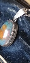 Antique Vintage Victorian 1840-s Scottish Silver Agate Moss Pendant on Chain. - £107.98 GBP