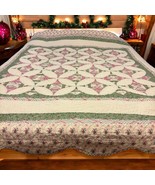 Vintage Patchwork Quilt Repeating Double Wedding Ring Queen Pink Green R... - €65,14 EUR