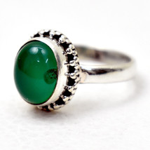 925 Sterling Silver Green Onyx Oval Shape Handcrafted Wedding Ring Women Gift - £23.08 GBP+