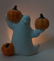 Ceramic Halloween Ghost with Pumpkins Tealight Candle Holder Decoration - £8.38 GBP