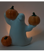 Ceramic Halloween Ghost with Pumpkins Tealight Candle Holder Decoration - £8.25 GBP