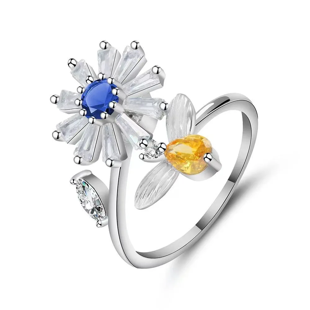 New Rotate Freely Spinning Stainless Steel Ring for Women Girl Sunflower Chain S - £13.12 GBP