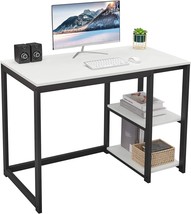 Sinpaid Computer Desk 40 Inch Desk With 2-Tier Shelves Sturdy White Desk, Small - £65.48 GBP