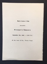 1941 Music Lovers Club Presents Minneapolis Composers Concert Program Mi... - £14.12 GBP