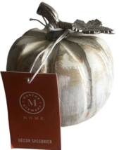 Martha Stewart 6 Inch White Wood Wooden Pumpkin With Silver Stem Shelf Filler - £32.91 GBP