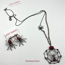 Authentic Betsey Johnson Halloween Spiderweb Heart Necklace and Earrings Set NWT - £53.12 GBP