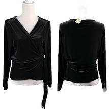 J Jill Velour Wrap Top XL Black Stretch Long Sleeve New - $50.00