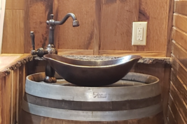 17&quot; Oval Sleigh Copper Vessel Bathroom Sink with Drain &amp; 13&quot; Faucet - $299.95