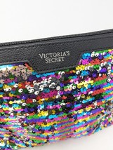 Victoria&#39;s Secret Multicolor Sequin Cosmetic Makeup Bag Clutch Black Rai... - $14.02