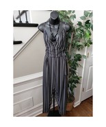 Just Be Jumpsuit Women&#39;s XL Black White Striped Tie Waist Spaghetti Stra... - $37.91 CAD