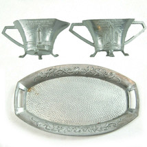 1933-34 Chicago Worlds Fair Creamer Sugar Tray Set Hall Science Federal Building - £55.94 GBP