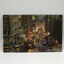 Busy Cable Cars Twilight City Lights San Francisco Vintage Postcard - $6.92