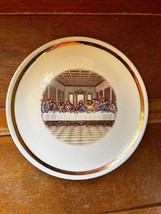 Vintage Cream w Gilt &amp; Last Supper Religious Stoneware Decorative Plate ... - £8.88 GBP