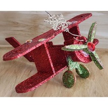 Christmas Tree Ornament Wooden Glitter Plane See Pictures - $132.31 MXN