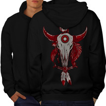 Indian Buffalo Skull Sweatshirt Hoody Feather Men Hoodie Back - £16.77 GBP