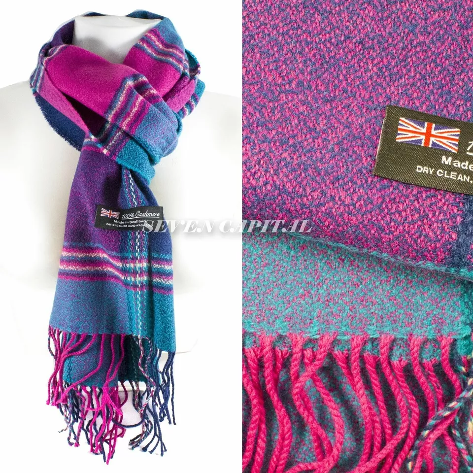 1 Multi Color Purple Blue Scarf 100% Cashmere Scotland Super Soft - £18.37 GBP