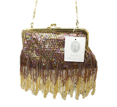NWT 80s Jessica McClintock Carnival Beaded Evening Bag Fringe Clutch/Sho... - $77.22