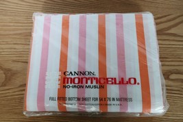 Vtg NOS Cannon Monticello Muslin pink orange stripe full fitted sheet orig. pkg. - £31.38 GBP