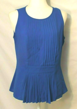 ANN TAYLOR ROYAL BLUE BLOUSE SIZE 4 SLEEVELESS  PLEATED FRONT BACK ZIPPE... - £11.15 GBP