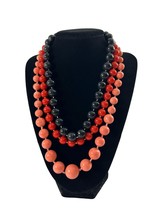 Lot 3 Beaded Necklaces Black Red Peach Layering Black Red Peach Mix &amp; Match - £15.03 GBP