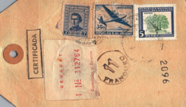 Uruguay Parcel tag registered air mail high rate #621 Tree Ombu very unusual - £33.28 GBP