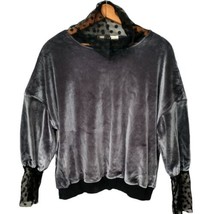 U&amp;V Velour Velvet Top L Pullover Gray Renaissance Black Lace Trim Cozy R... - £19.53 GBP