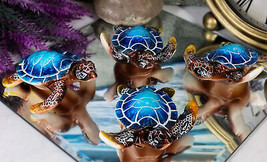Blue Coastal Ocean Marine Giant Sea Turtle Miniature Figurines Pack Of 4 - £16.51 GBP