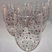 Set of 6 Glass Tumblers Glasses Raised Green &amp; Red Dots - Christmas Perfect - $27.72